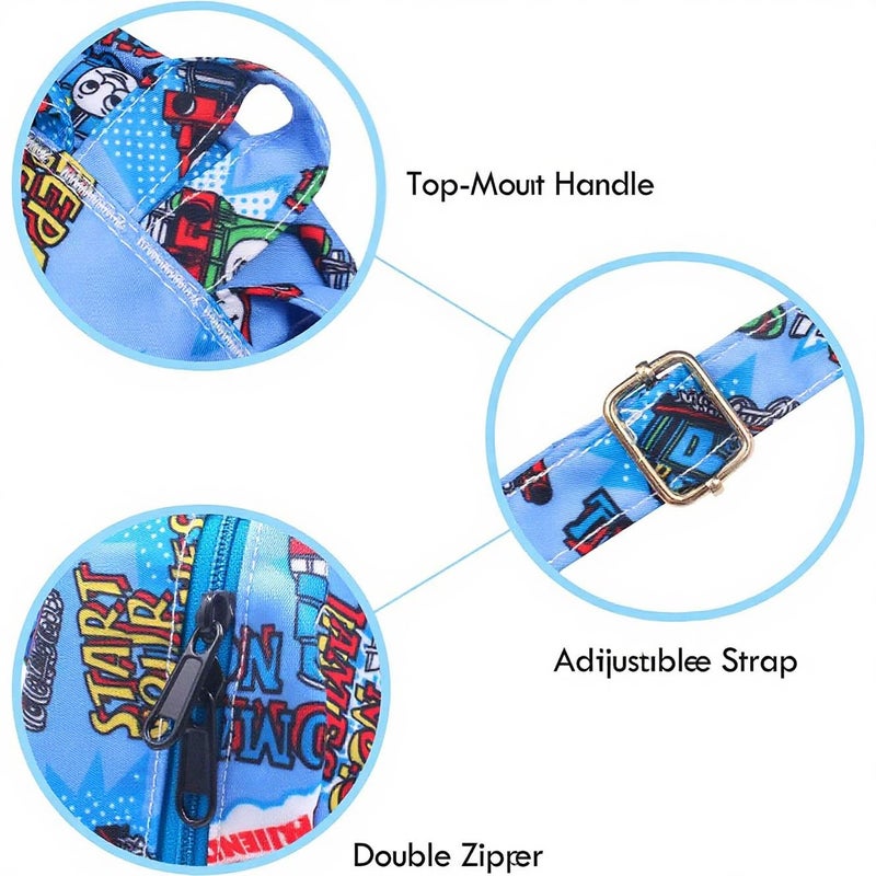 Finex NEW Blue Zipper - Thomas Transport Fans Cartoon Small Nylon Bag Multipurpose Causal Daypack for Travel Trip Shopping Tablet iPad Mini up to 8 inches - Image 4